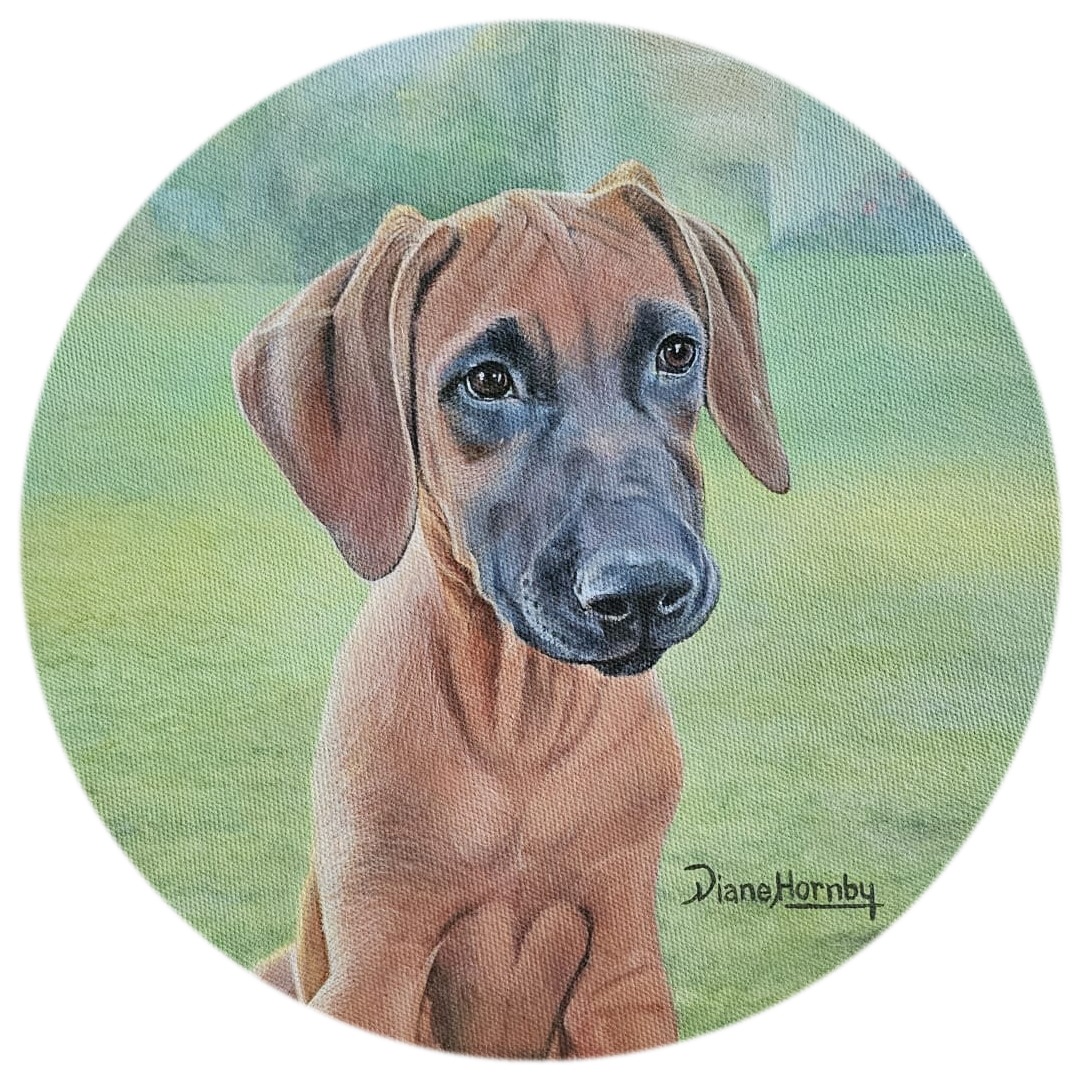 Rhodesian Ridgeback puppy on round canvas