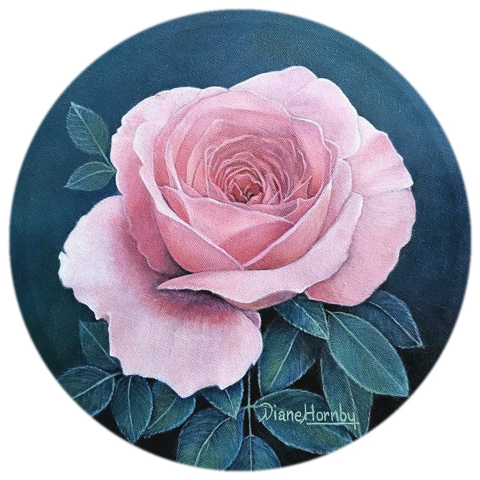Pink rose on round canvas