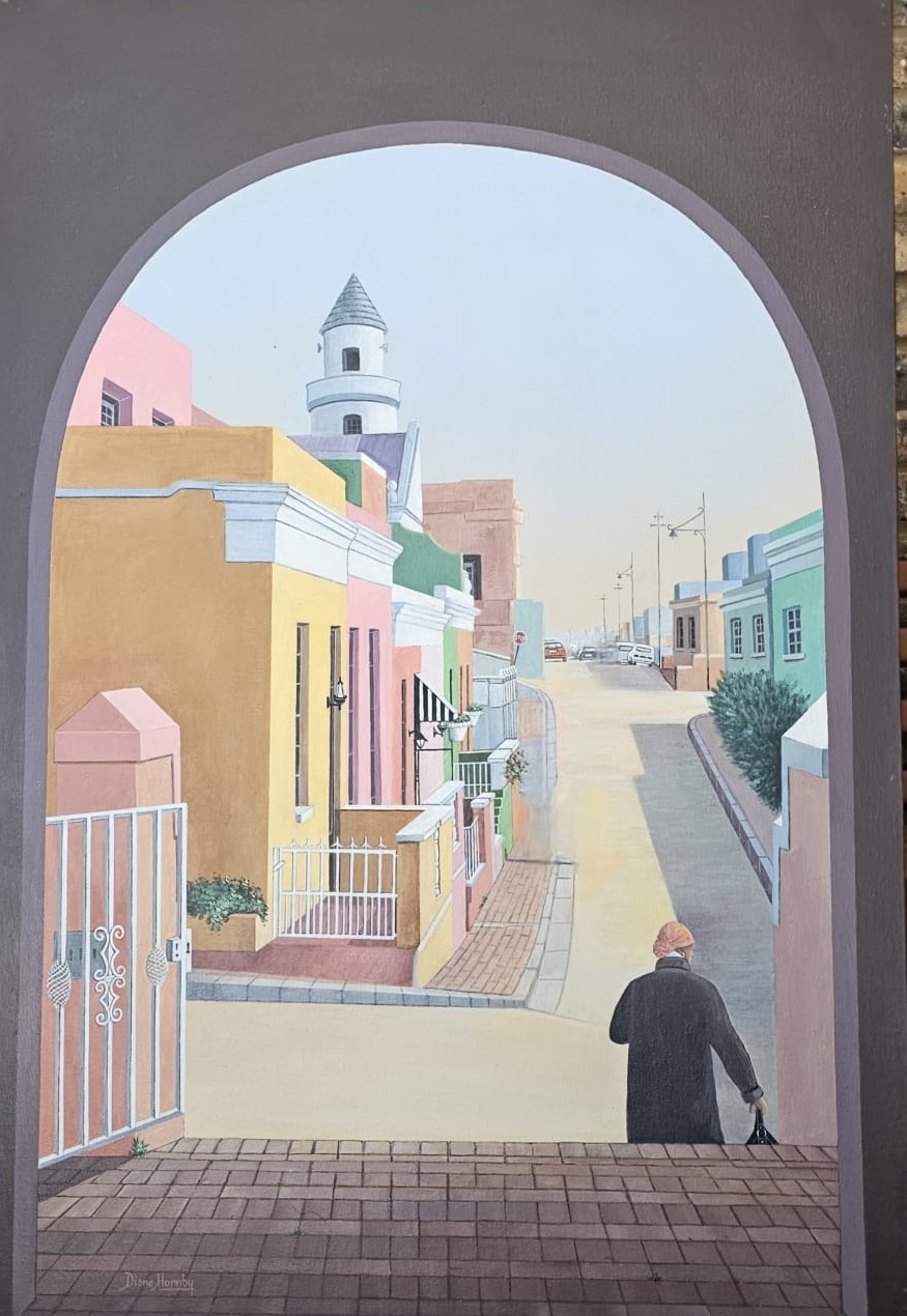View through an arch of Bo-Kaap pastel houses
