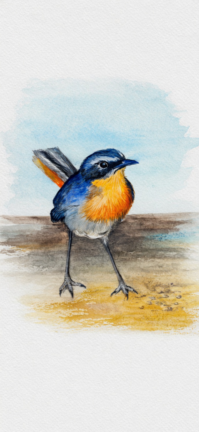 Watercolour painting of a Cape Robin