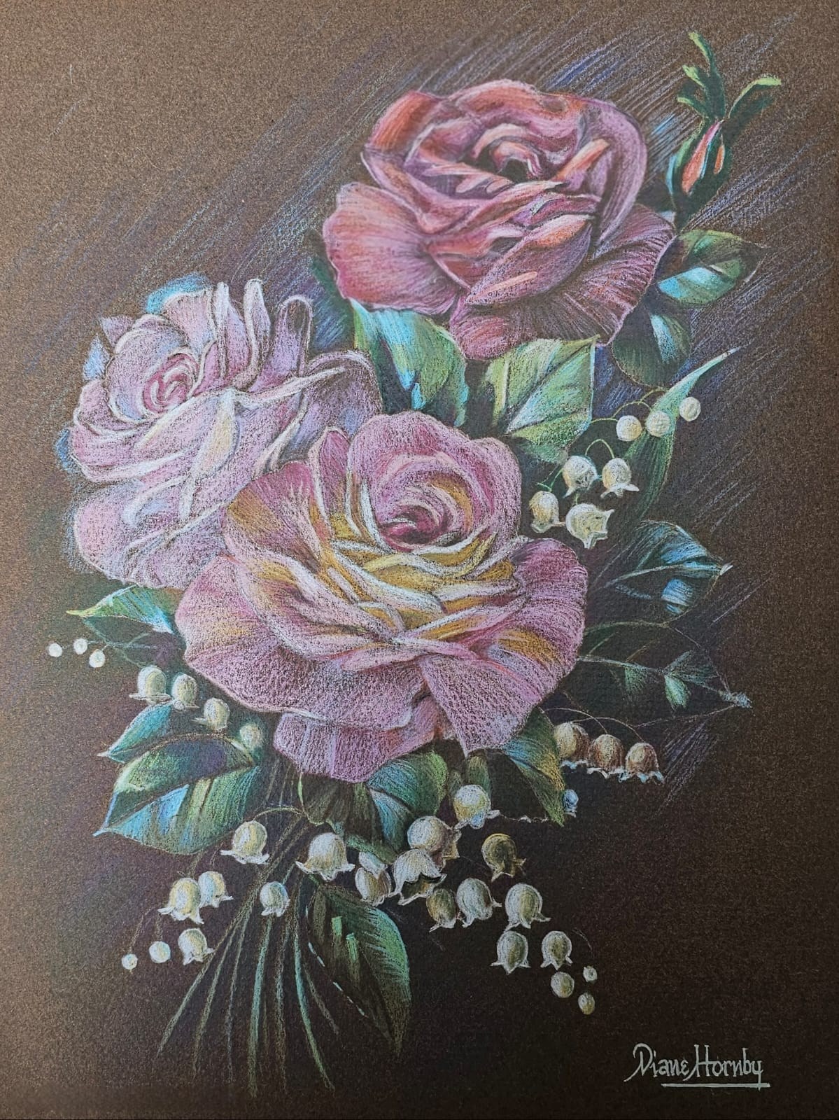 Oil painting of pink and cream roses
