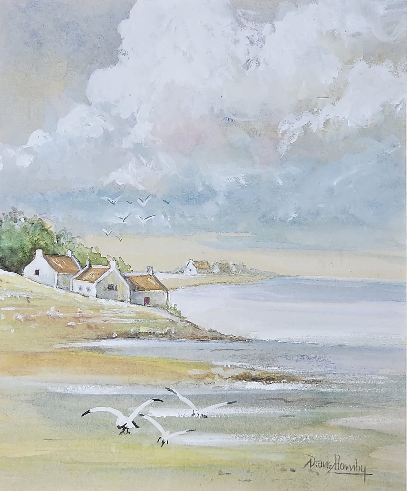 Soft seascape of waves breaking along the shore