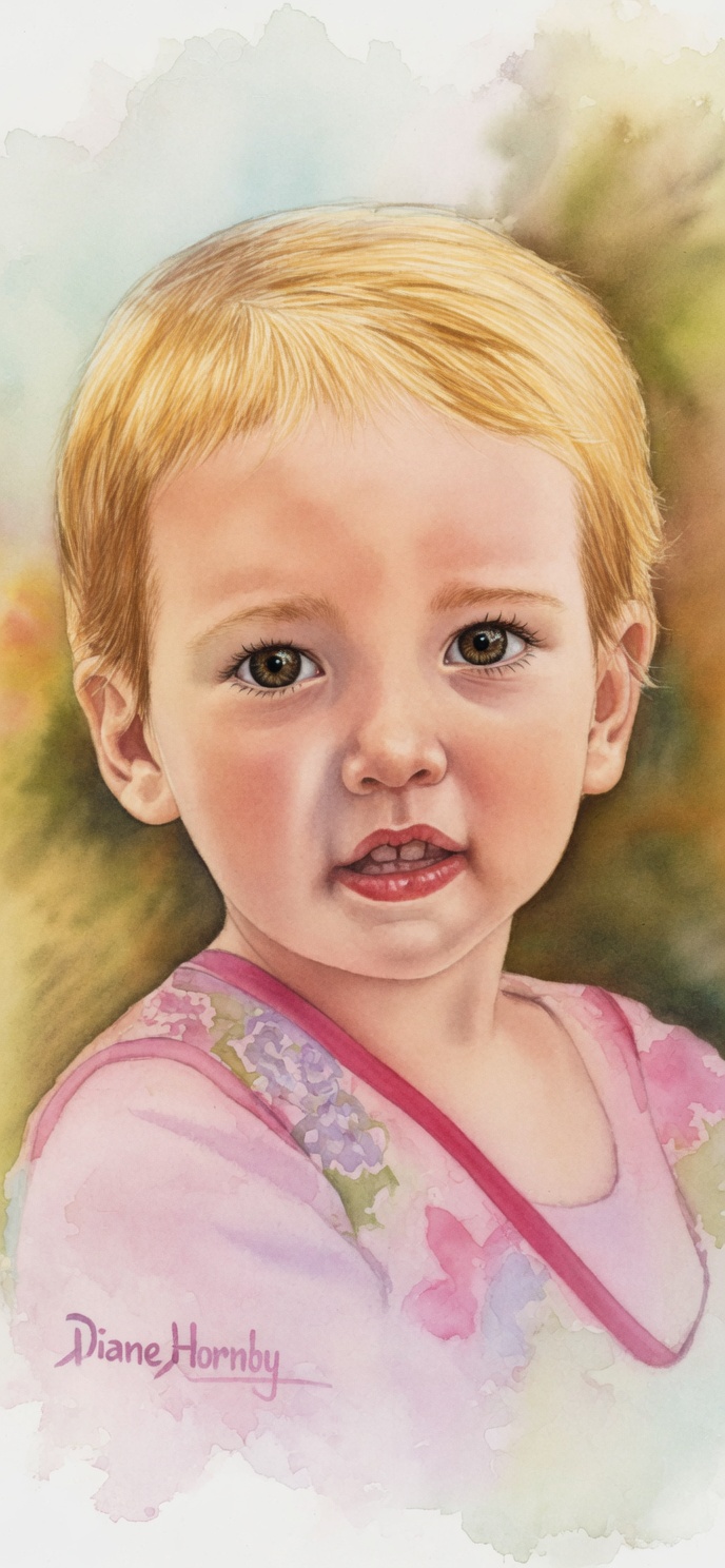 Detailed watercolour portrait of a young child